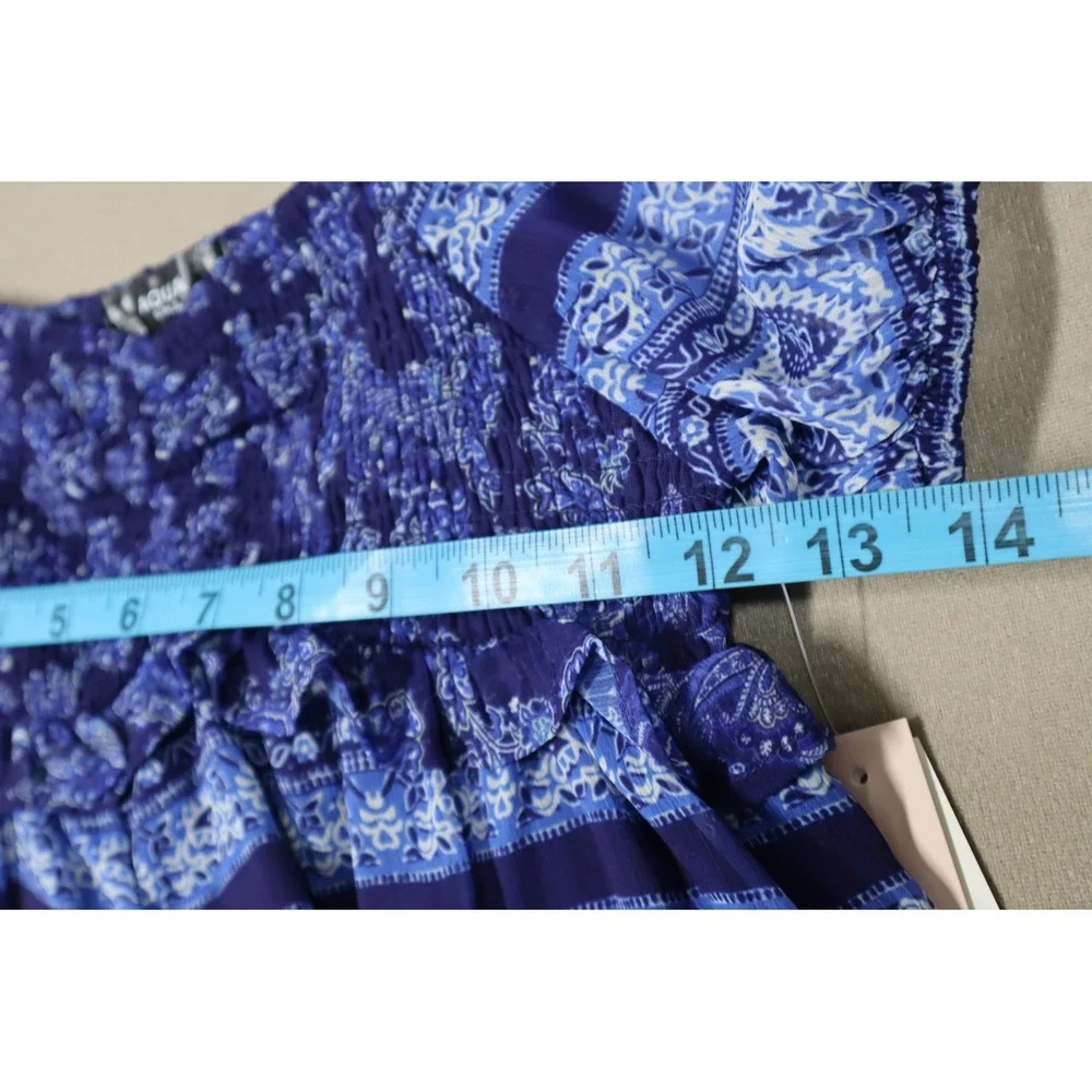 Aqua Girls' Little Girls Smocked Puff Sleeve Top‎ - Blue Paisley - Size M (9-10)